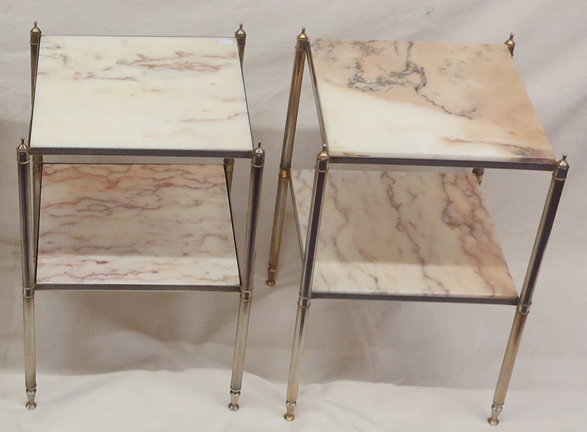 Mid-20th Century Pair of Maison Baguès End Tables with Marble Tops