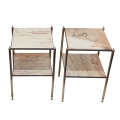 Pair of Maison Baguès End Tables with Marble Tops