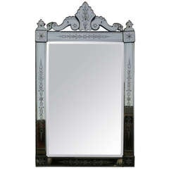 Hand Beveled Venetian Mirror with Pediment Detail