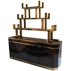 Lacquered Sideboard in the Style of Aldo Tura with Étagére in Brass 7