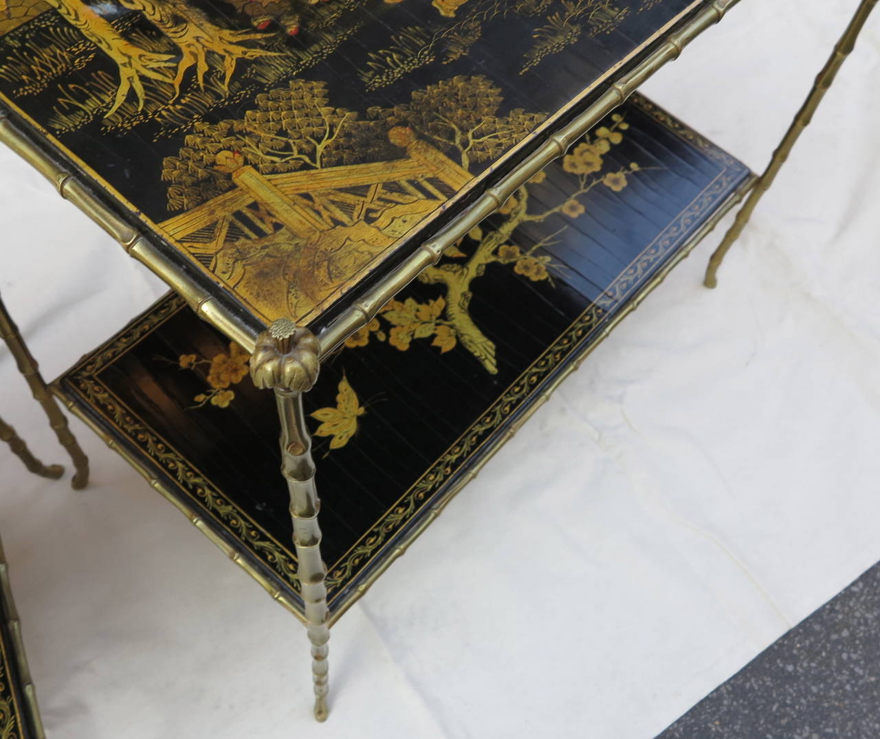 1970 Pair of Coffee Table by Maison Bagues Lacquer of China Palm Tree Model In Good Condition In Paris, FR