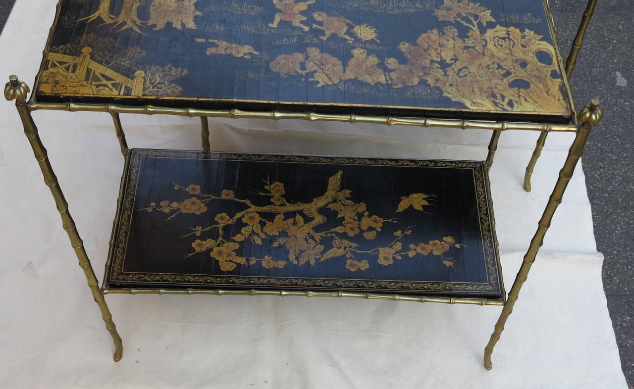 Late 20th Century 1970 Pair of Coffee Table by Maison Bagues Lacquer of China Palm Tree Model