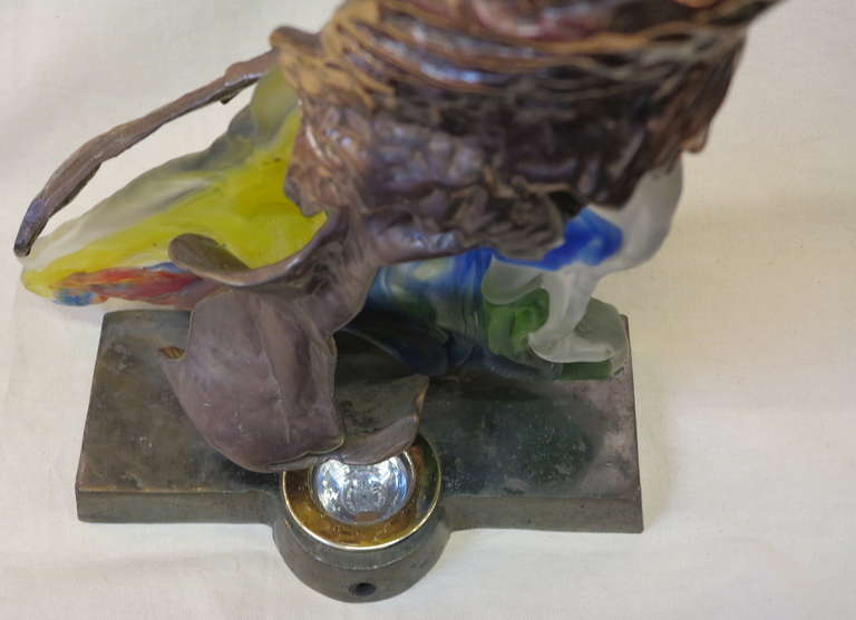 Fin du 20e siècle Lampe aigle en bronze et verre signée Lohe