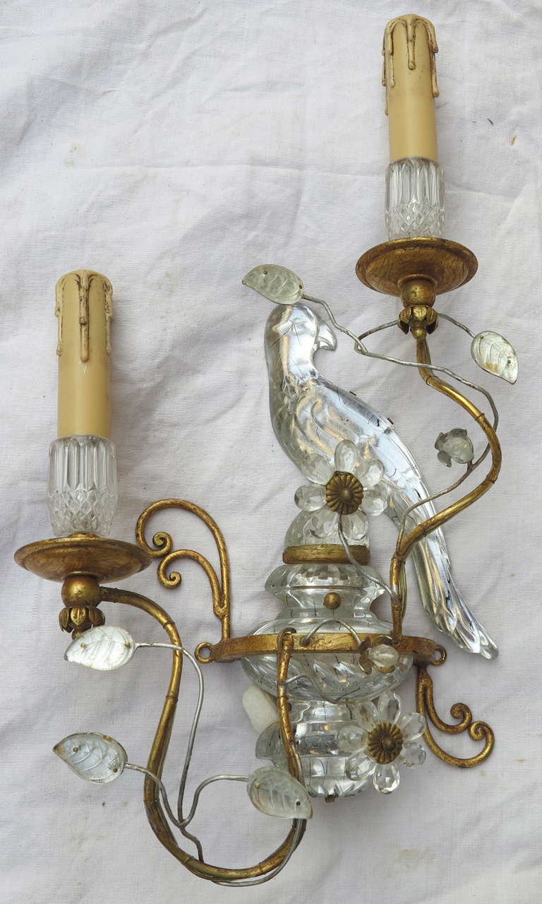 1960s sconces pair in cristal and bronze. Two lighted arms. In the style of Maison Baguès or Banci, two pairs are available.