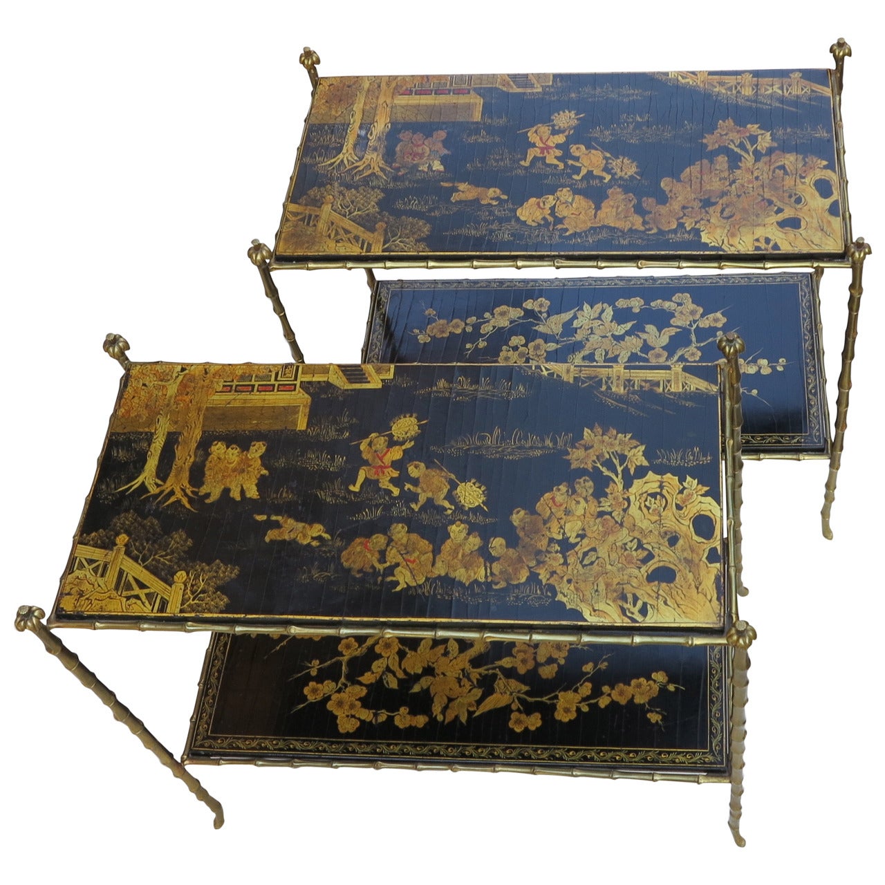 1970 Pair of Coffee Table by Maison Bagues Lacquer of China Palm Tree Model