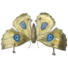 Vintage Table with a Bronze Butterfly in the Style of Duval Brasseur, 1950-1970