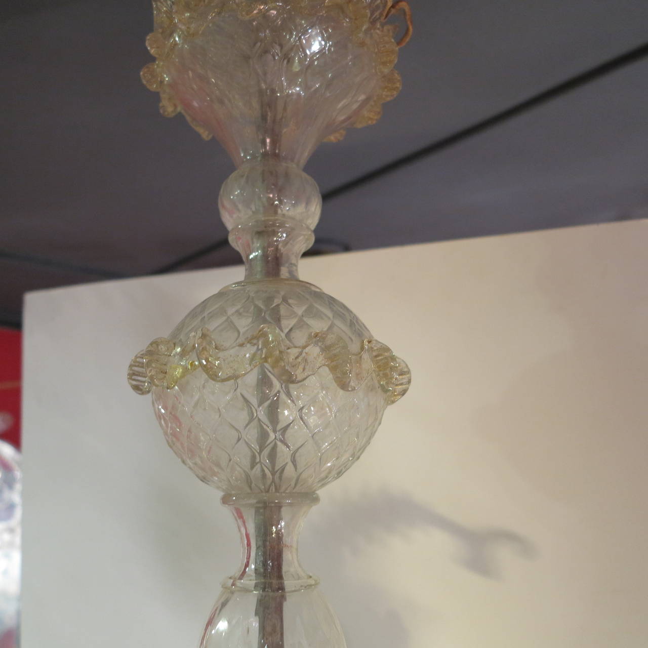 1950 Chandelier with Sconces Pair, Murano Crystal and Gold In Good Condition In Paris, FR