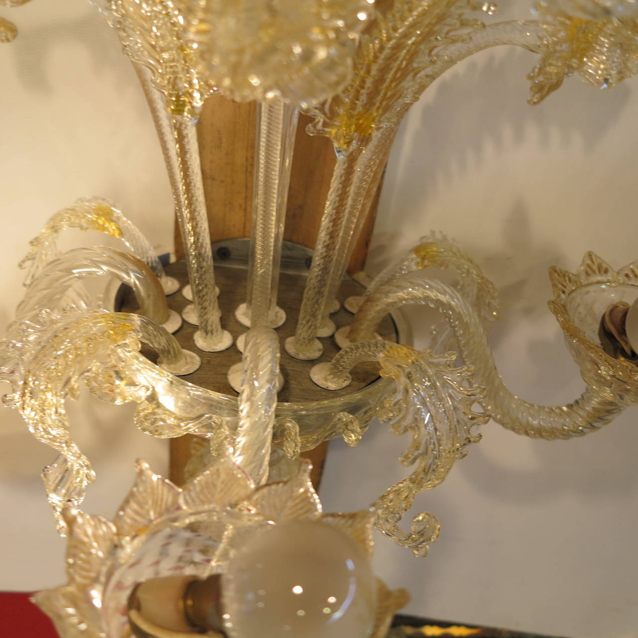 1950 Chandelier with Sconces Pair, Murano Crystal and Gold 1