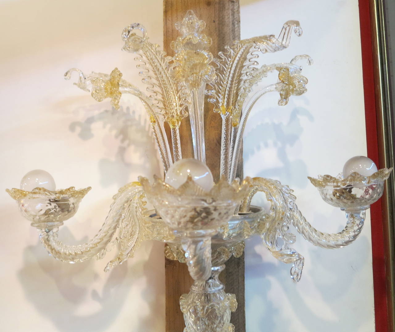1950 Chandelier with Sconces Pair, Murano Crystal and Gold 3