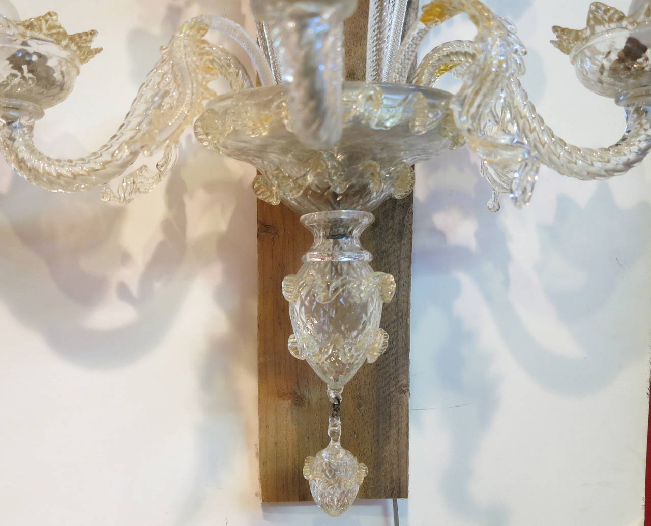 1950 Chandelier with Sconces Pair, Murano Crystal and Gold 2