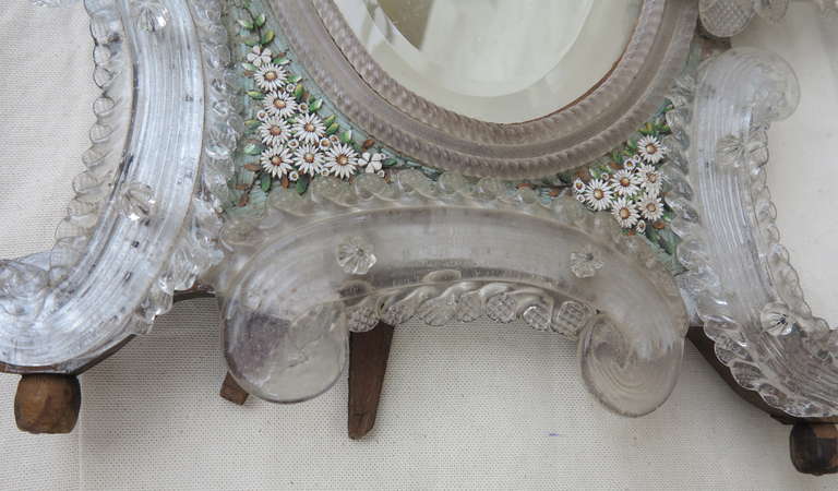 Italian Murano Mirror Decorated with Micro-Mosaic Flowers For Sale