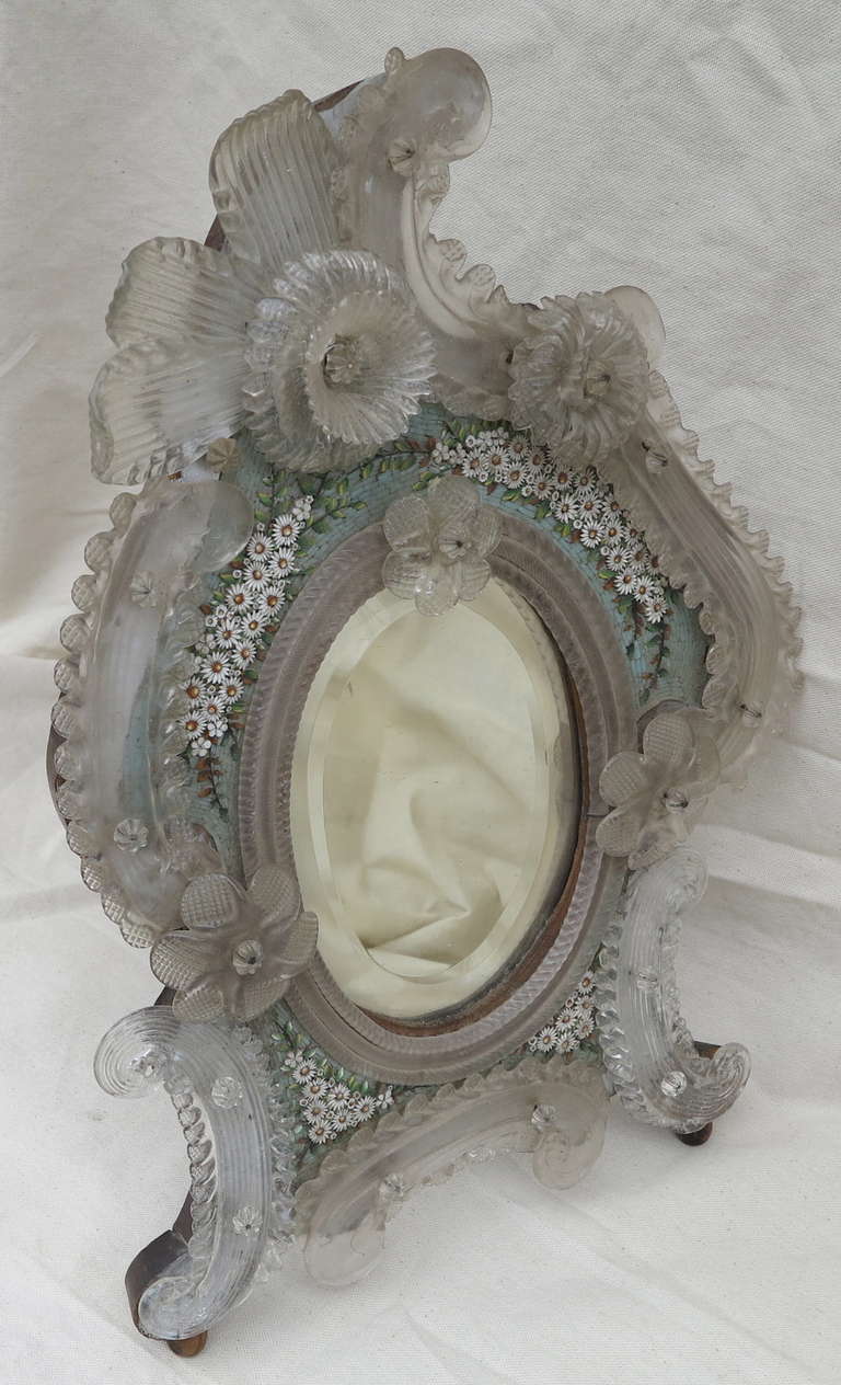 19th Century Murano Mirror Decorated with Micro-Mosaic Flowers For Sale