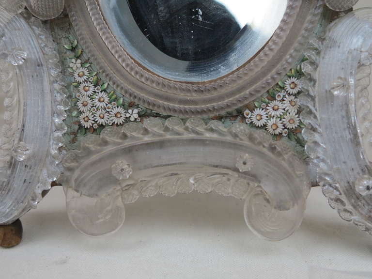 Glass Murano Mirror Decorated with Micro-Mosaic Flowers For Sale