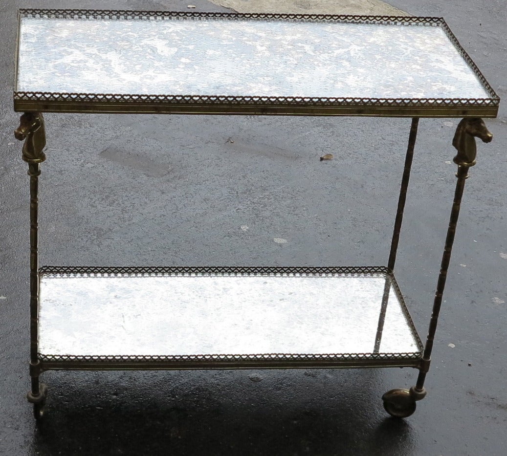 1970 Rolling Shelf with Horse Head in Brass in the Style of Maison Bagués