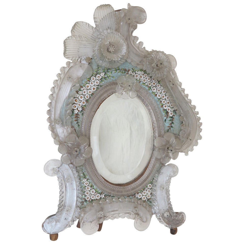 Murano Mirror Decorated with Micro-Mosaic Flowers For Sale