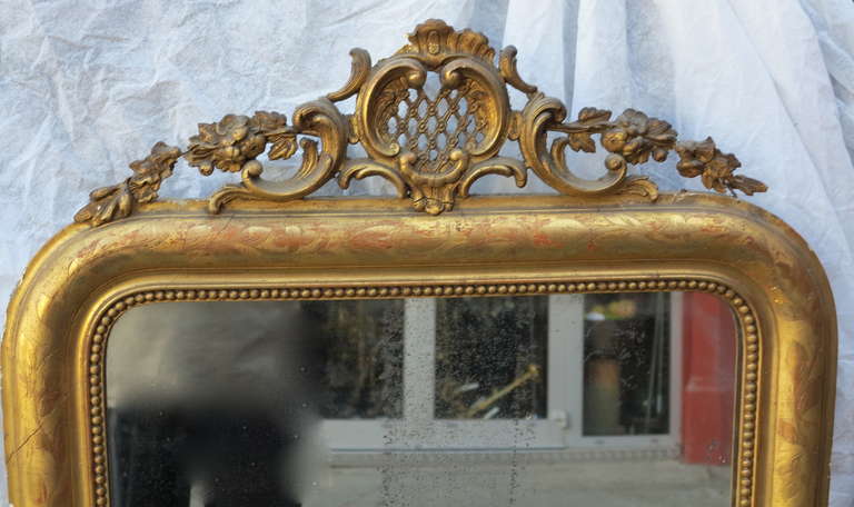Pair of Mirrors, Louis Philippe Gilded with Gold Leaf Shell Pediment In Fair Condition In Paris, FR