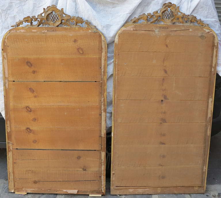 Italian Pair of Mirrors, Louis Philippe Gilded with Gold Leaf Shell Pediment