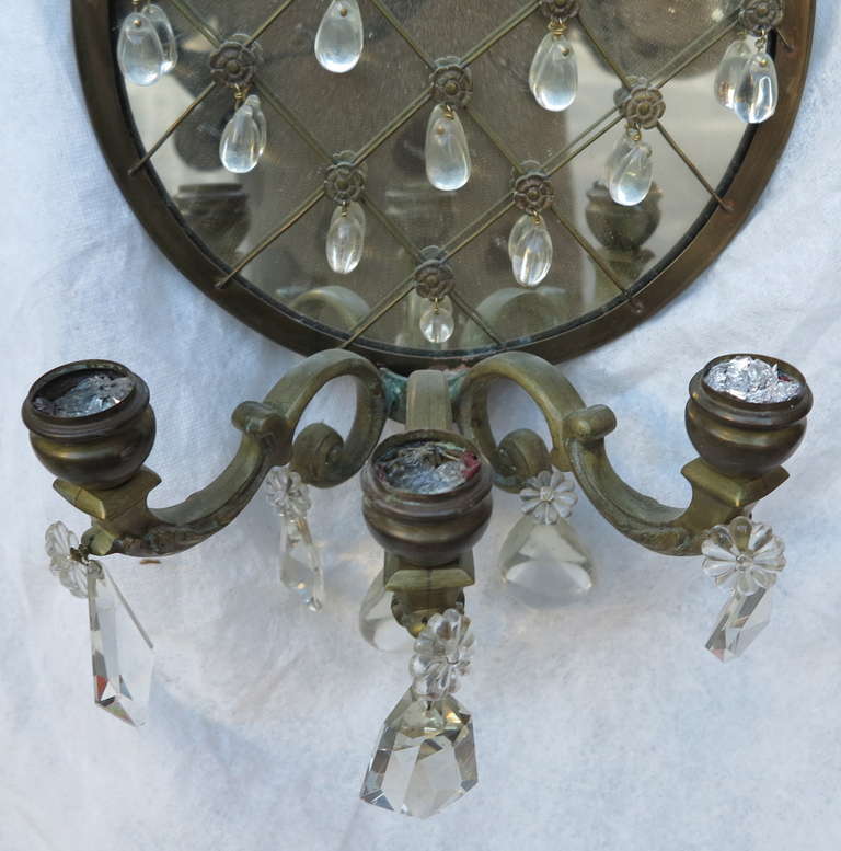 Pair of Sconces Racket-Shaped Glass with Drops In Good Condition In Paris, FR