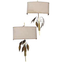 Two Pairs of Wall Lamps with Laurel Leaves attributed to Maison Charles.