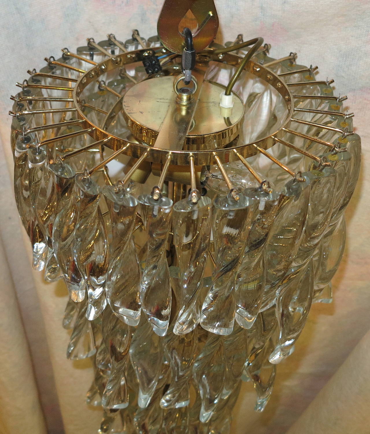 1970 Chandelier in the Style of Venini 86 Crystal Twisted In Good Condition For Sale In Paris, FR