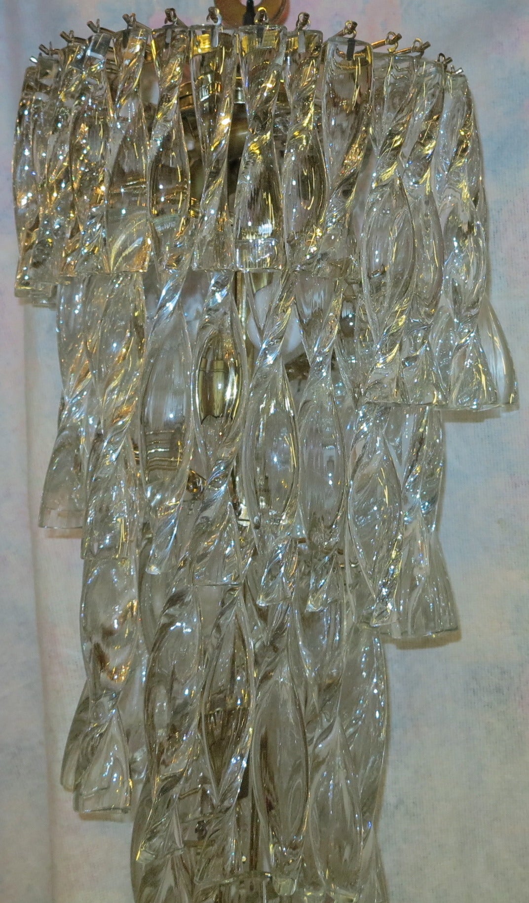 1970 Chandelier in the Style of Venini 86 Crystal Twisted For Sale 3
