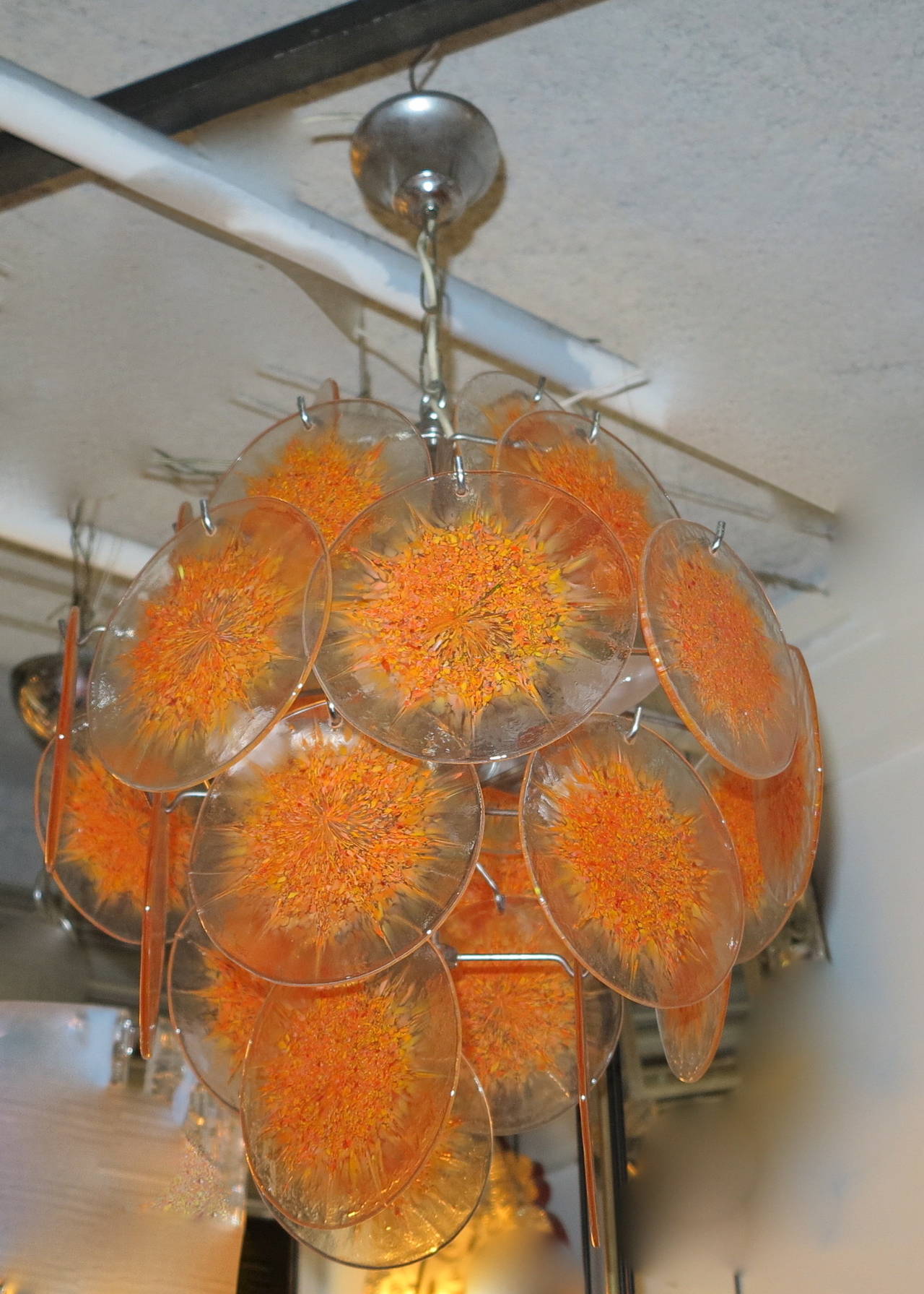 Crystal 1970 Venini Bowl Chandelier in the Style of Vistosi 27 Disks For Sale