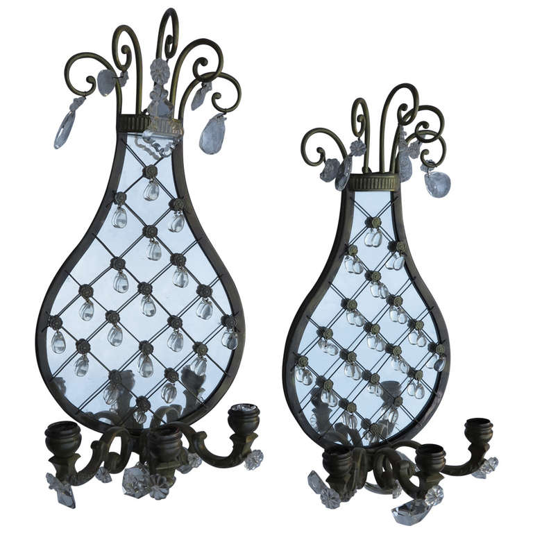 Pair of Sconces Racket-Shaped Glass with Drops