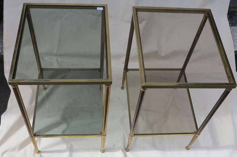 French Gilt Bronze Side Table with Smoked Glass Shelves, In the Style of Maison Jansen