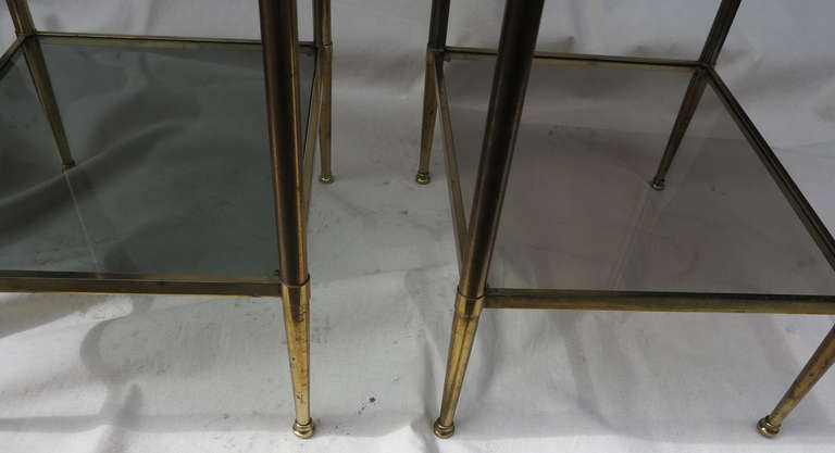 Gilt Bronze Side Table with Smoked Glass Shelves, In the Style of Maison Jansen In Good Condition In Paris, FR