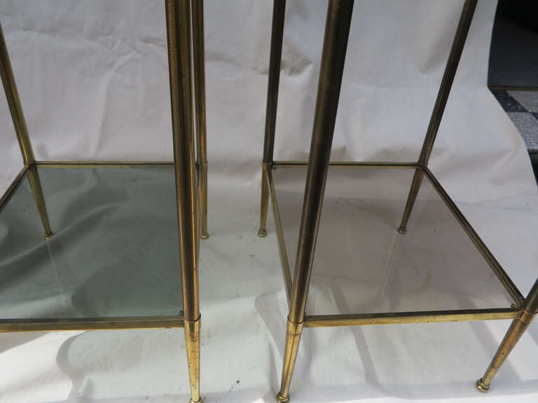 Mid-20th Century Gilt Bronze Side Table with Smoked Glass Shelves, In the Style of Maison Jansen