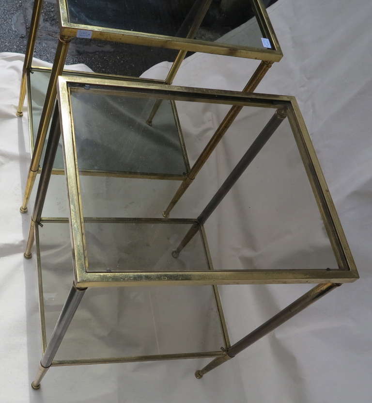 Gilt Bronze Side Table with Smoked Glass Shelves, In the Style of Maison Jansen 1