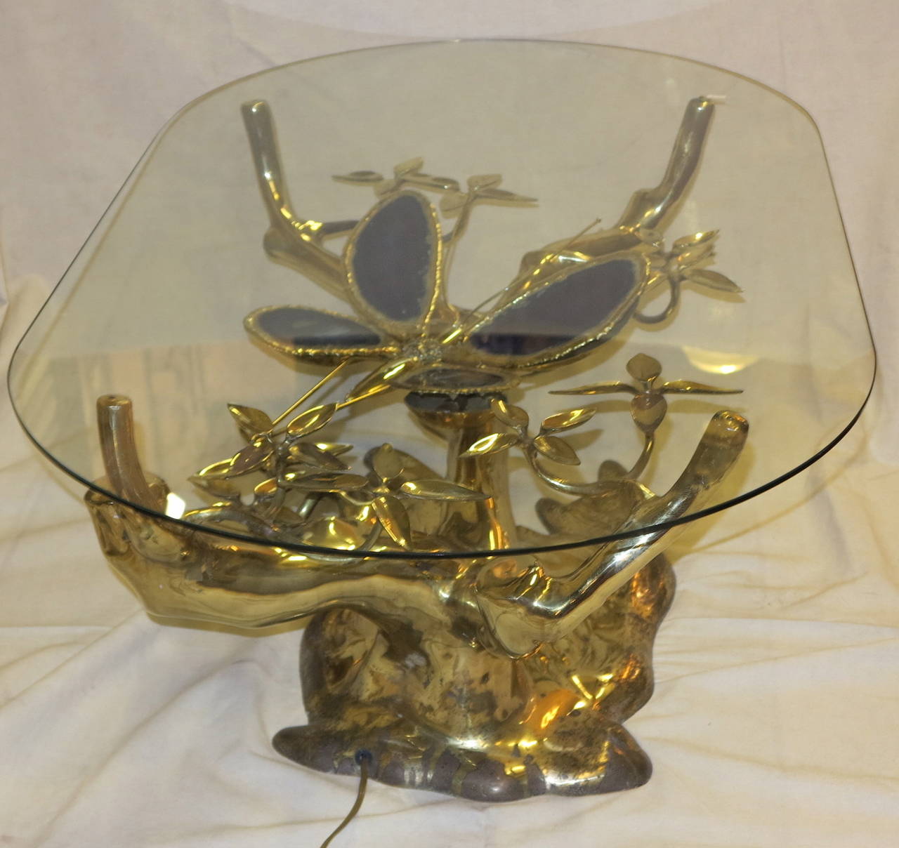 1970 Lighting Coffee Table Bonsai Bronze Daro or Brasseur, with Butterfly 1