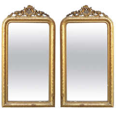 Pair of Mirrors, Louis Philippe Gilded with Gold Leaf Shell Pediment