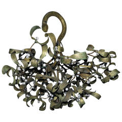 Polish Ball of Mistletoe Art Nouveau Bronze with Four Bulbs and Pearls Opaline 9