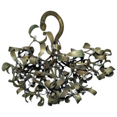 Jugendstil-Kugel aus Mistletoe aus Bronze mit vier Glühbirnen und Opalperlen