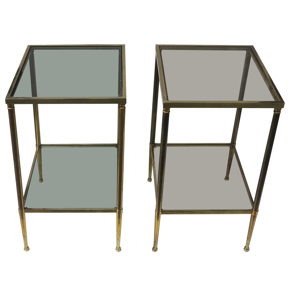 Gilt Bronze Side Table with Smoked Glass Shelves, In the Style of Maison Jansen