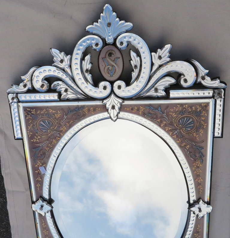 Napoleon III Mirror Enamelled on Colored Cartridges In Fair Condition For Sale In Paris, FR