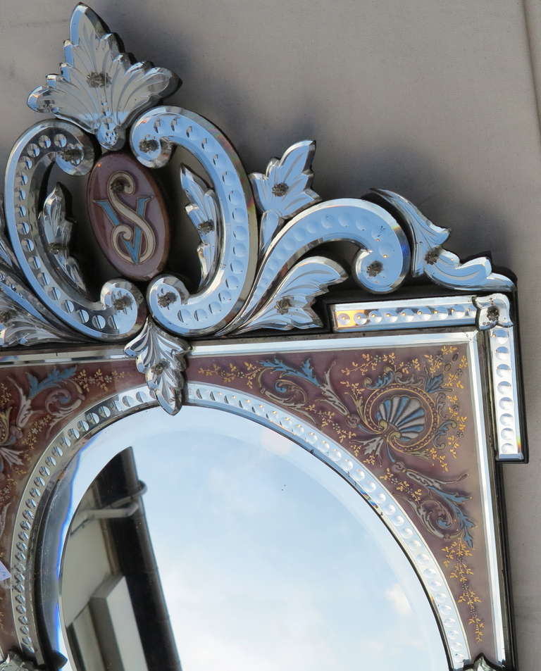 19th Century Napoleon III Mirror Enamelled on Colored Cartridges For Sale