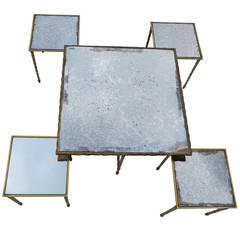 1950-1970 Table with Four Tables Additionnal in Gilted Bronze Maison Bagues