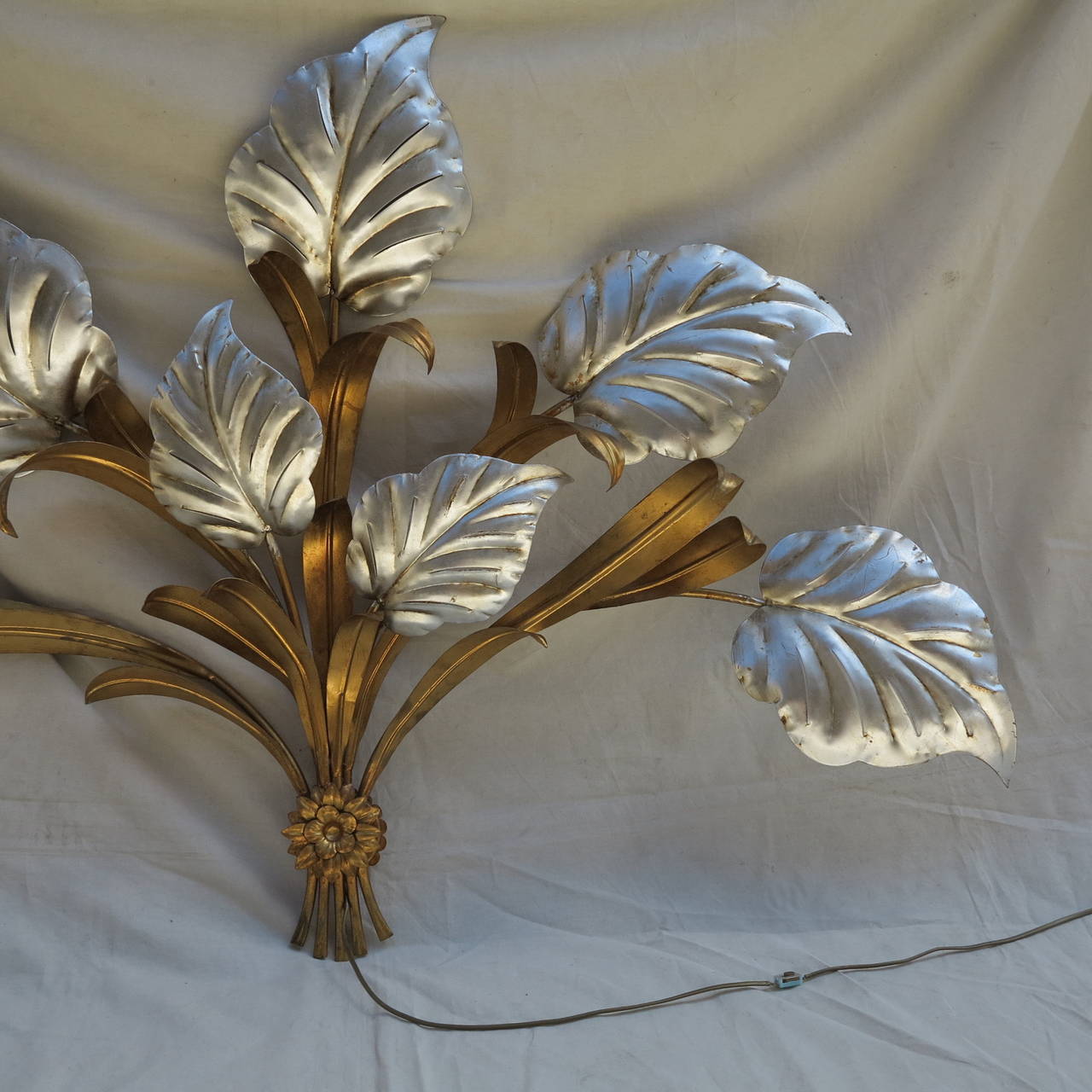 European 1970' Wall Lamp Seven Lights with Leaves