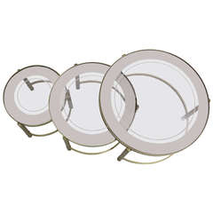 Round Nesting Tables with Mirrored Trays on Smoked Glass