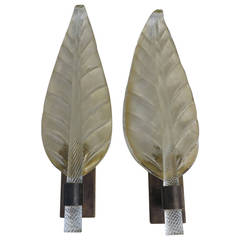 1970 Pair of Crystal Sconces, Signed Barovier i Toso of Murano