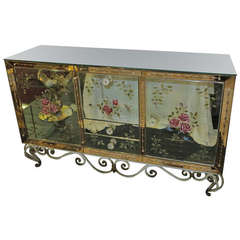 Buffet with Mirror Eglomisé Flowers Decor