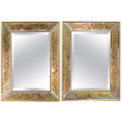 Pair of Mirrors Eglomisés with Supervision Flowers Decor