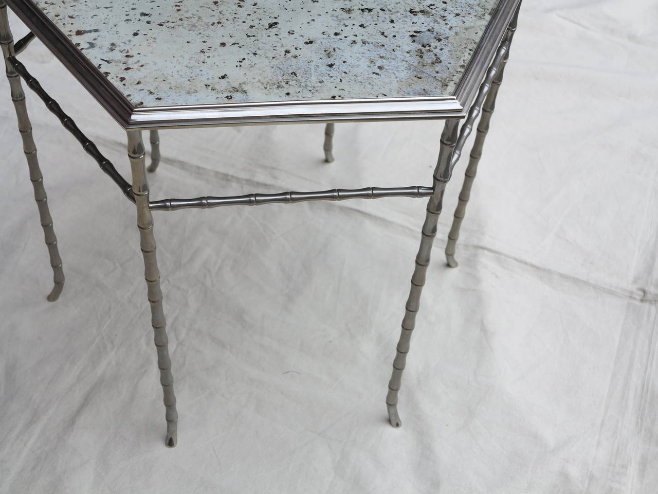 191970 Hexagonal Pedestal Table Pair in the Style of Maison Bagués