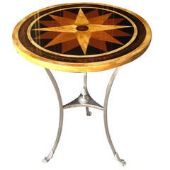 Bronze Silvered Pedestal Table Signed Maison Charles, 1950-1970