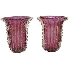 1970' Cristal Murano Pair or Similar Vases Purple and gold sign Toso