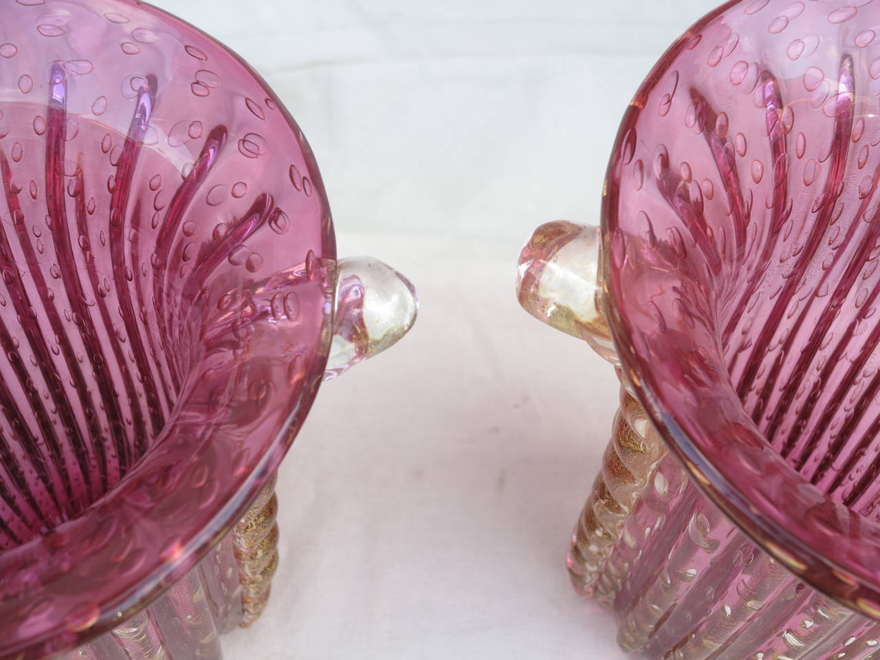 Italian 1970' Cristal Murano Pair or Similar Vases Purple and gold sign Toso