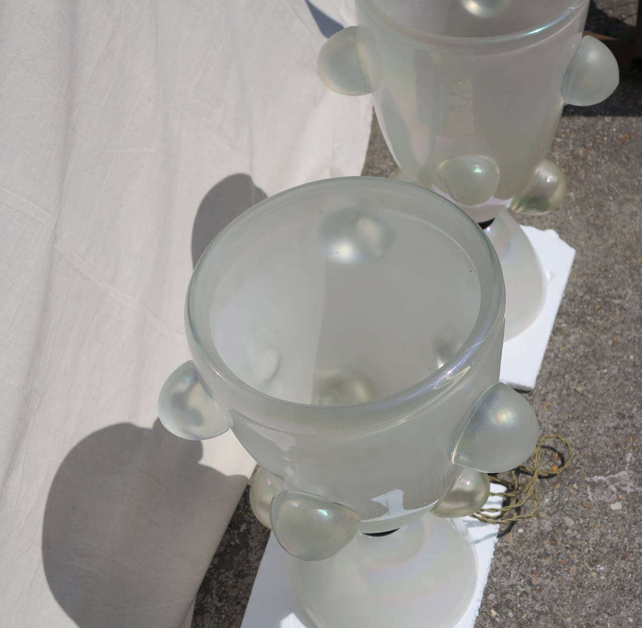 Late 20th Century 1970' Pair of Glass Lamps With Bubbles or Opalescent Crystal