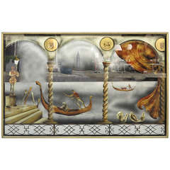 Eglomise Glass Panel "Gondola Ride to the Venice Carnival" 2